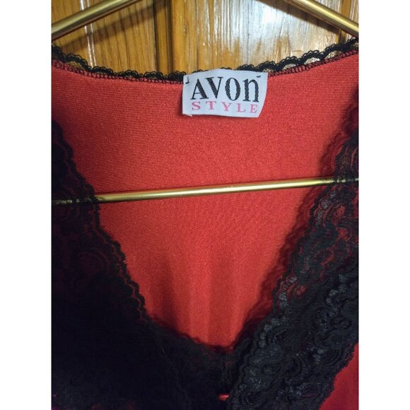 VTG Avon Style Night Gown Robe Set 2 Pc Red Black Silky Lace Lingerie Sz Small - Picture 7 of 11